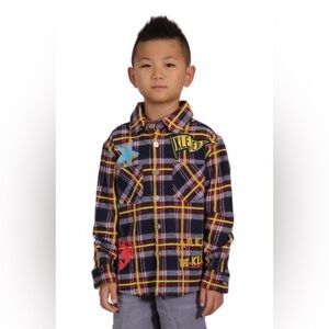 KLEEP Kid’s Mid Weight Plaid Flannel Embroidery Patchwork Print Effects NWT 7-8